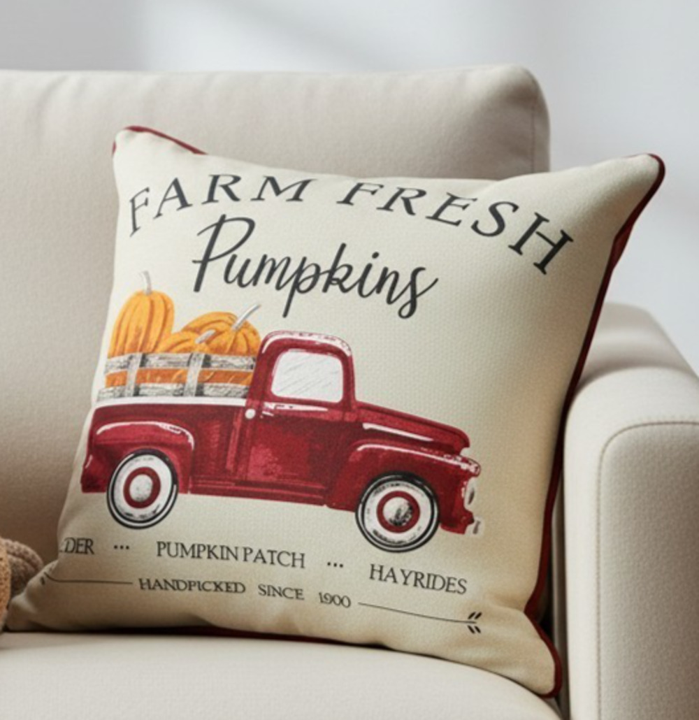 Mainstays Indoor Outdoor Throw Pillow Farm Fresh Pumpkins 15x15 Fall Decor NWT